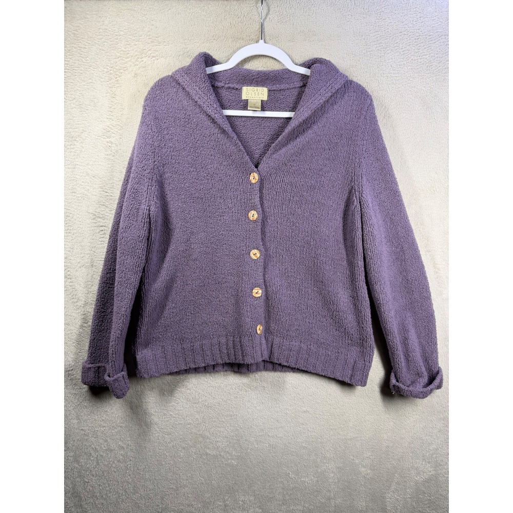 Sigrid Olsen Cardigan Women M Purple Textured Cozy Button Front Sweater